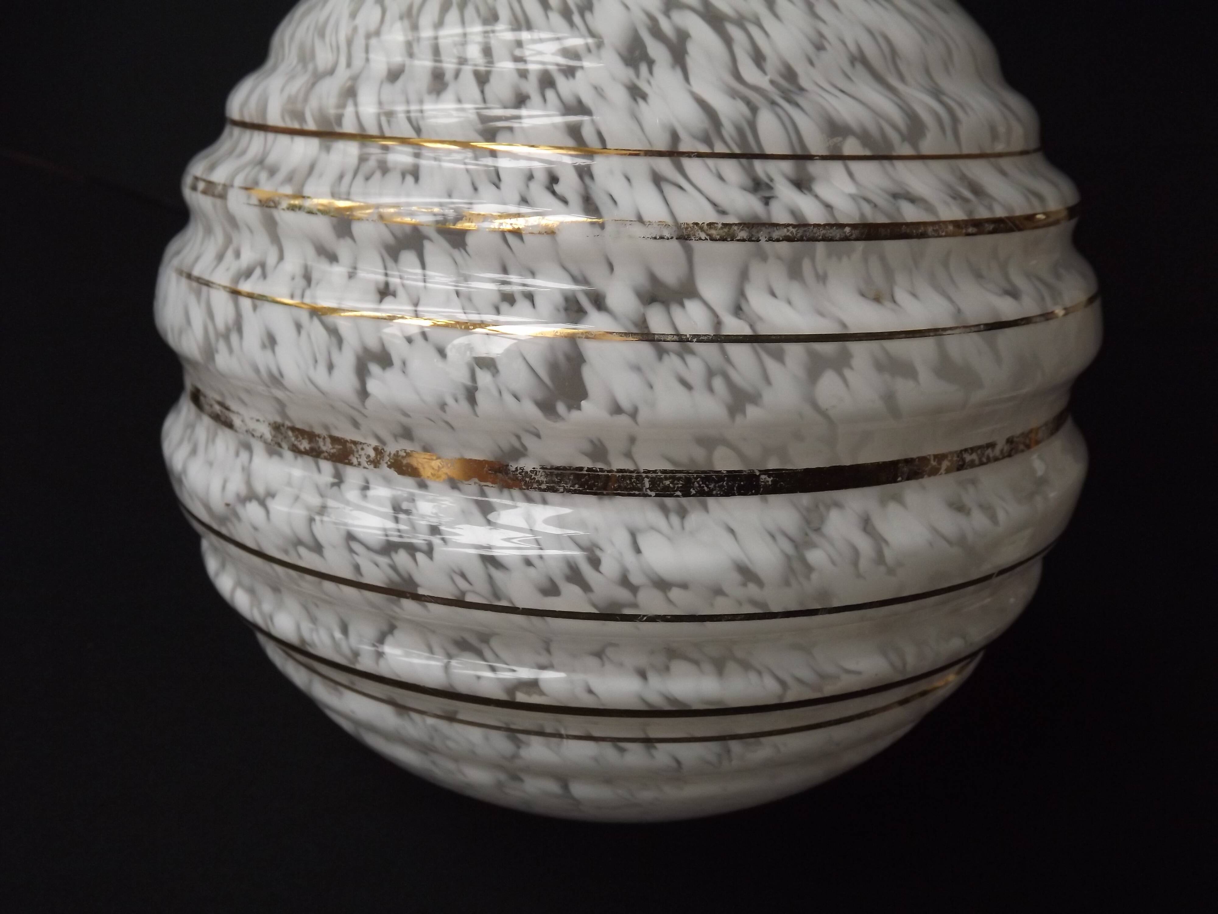 Large French Vintage White and Gold Clichy Glass Replacement Light Shade