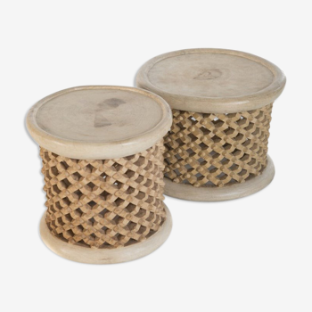 Set of 2 wooden bamiléké stools coffee tables