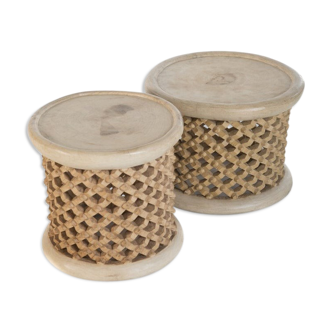 Set of 2 wooden bamiléké stools coffee tables