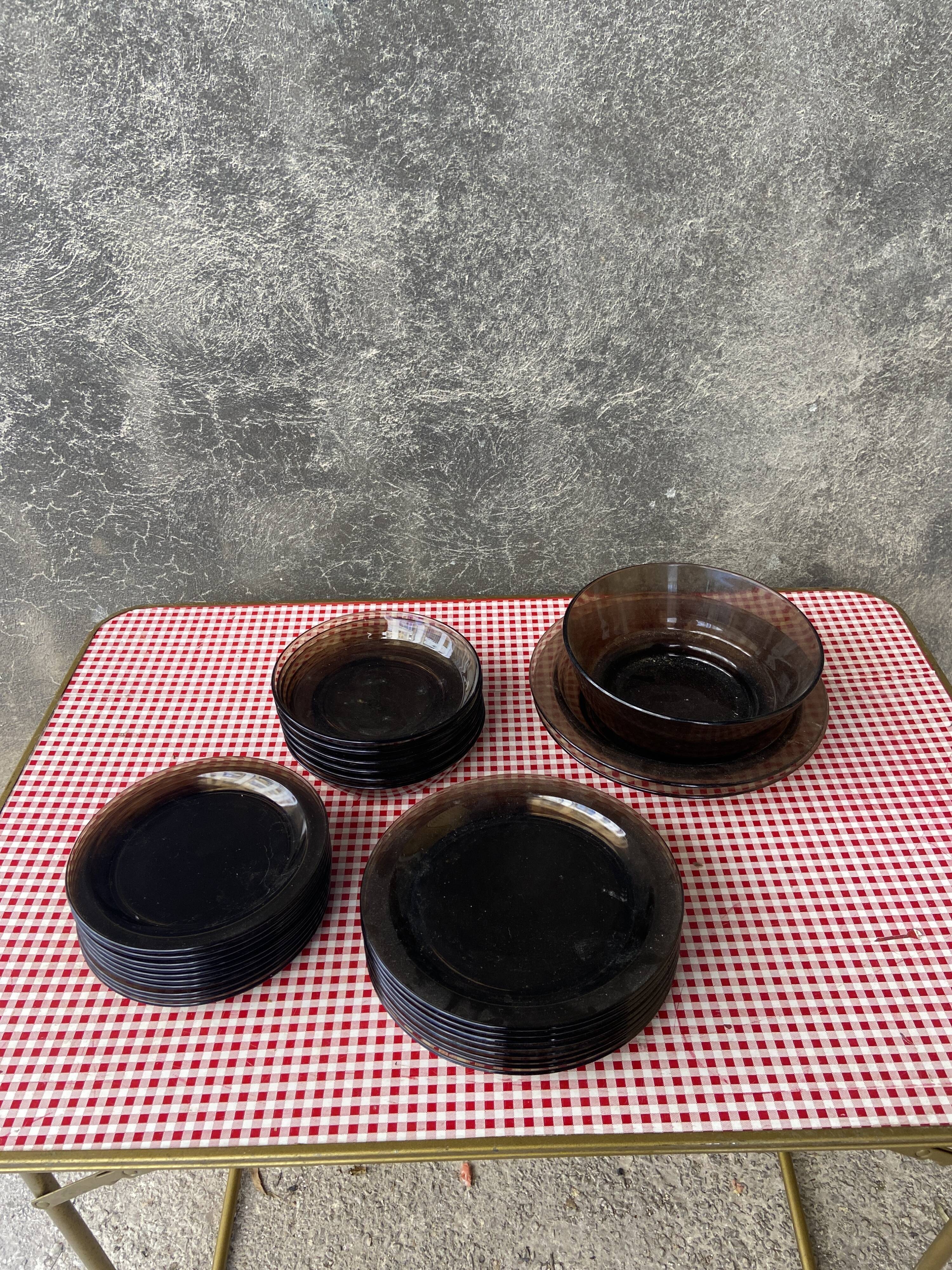 Set of smoked glass tableware 70s