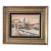 Oil Painting Landscape of a Snowy Village by Francois Chanteclair