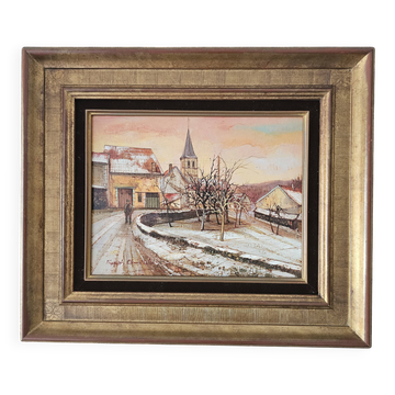 Oil Painting Landscape of a Snowy Village by Francois Chanteclair