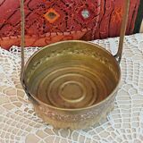 Basket planter with handle, gilded embossed copper mid 20th century