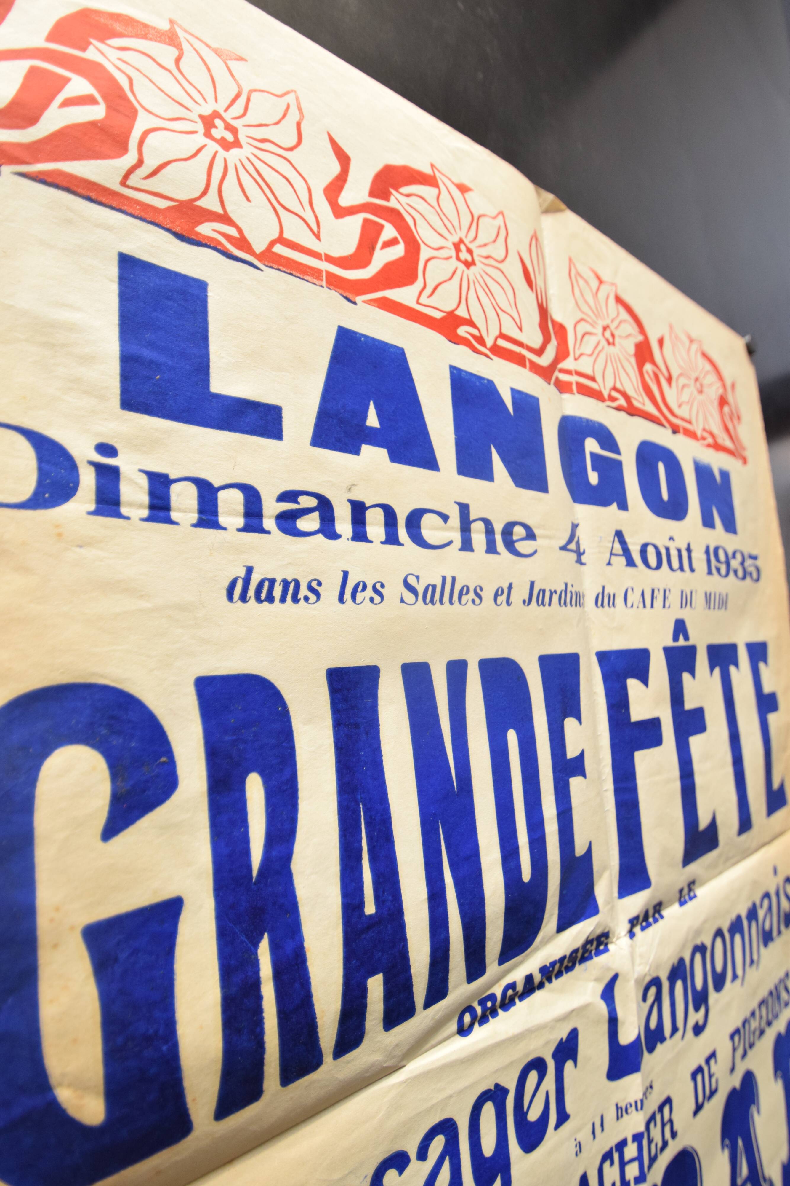 Affiche "Grande Fête" Langon 1935