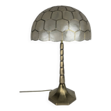 Large Hollywood regency midcentury Capiz and brass table lamp, 1960s