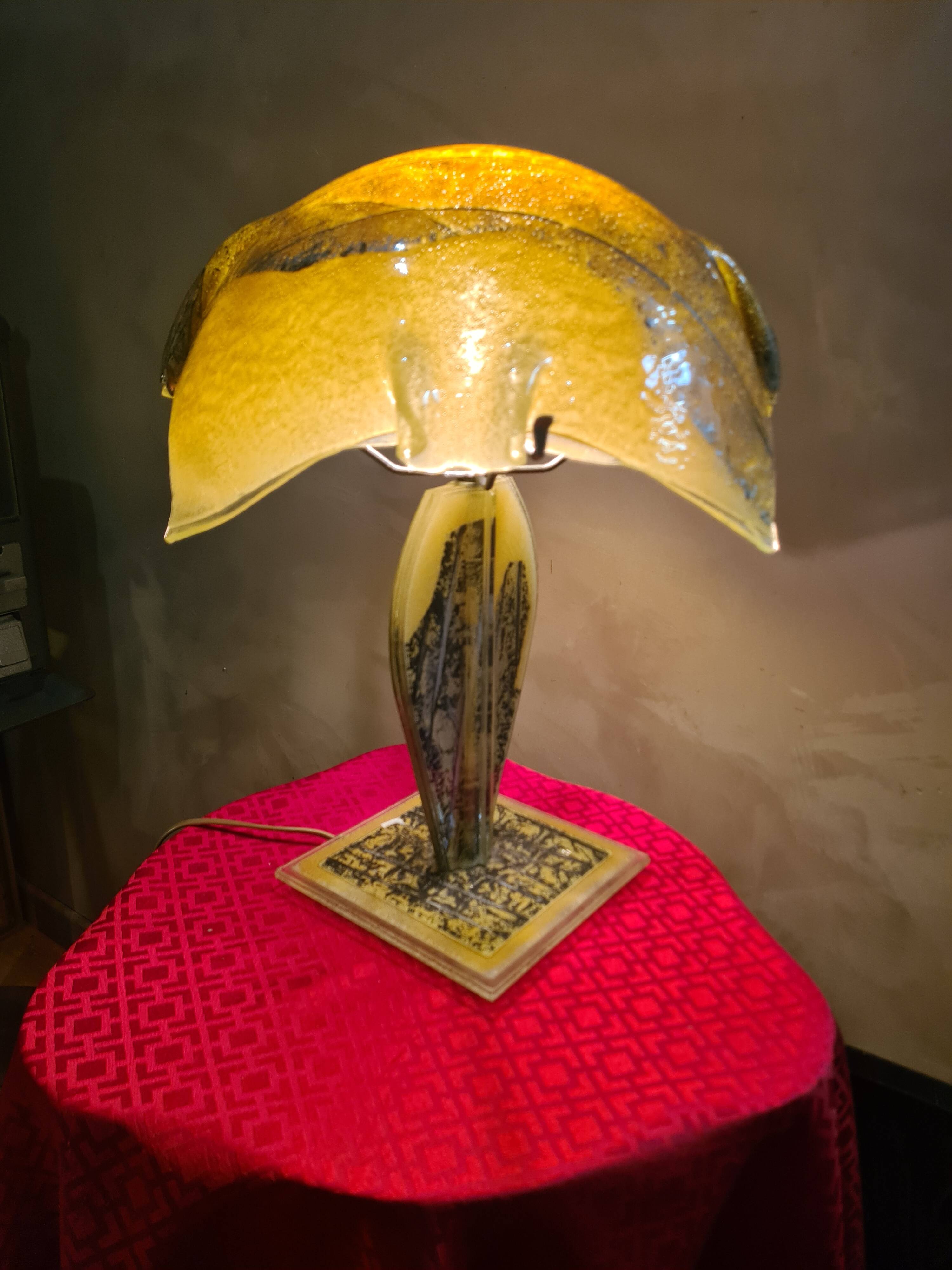 1970s to 80s living room lamp, handmade glass, origin Netherlands, 46x34.