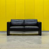 Walter Knoll Studio Line Series black leather 2 seater sofa designed by Jürgen Lange