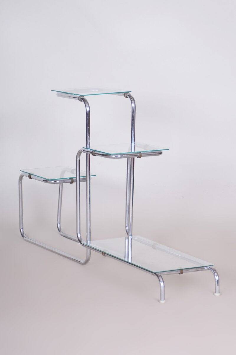 Support de fleurs Bauhaus en chrome et verre, années 1930