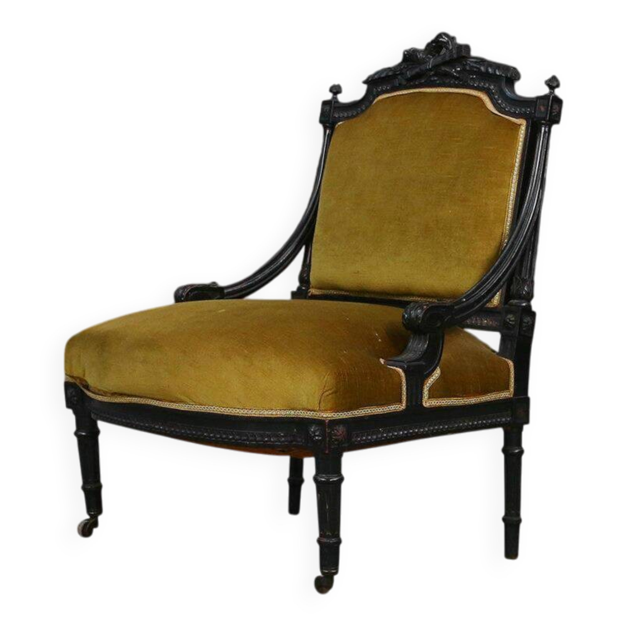 French Empire style  Black Wood and Velvet Armchair, 1850s