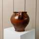 Antique rustic brown terracotta ceramic confit pot with twin handles, 19th-century Italy, farmhouse vase decor