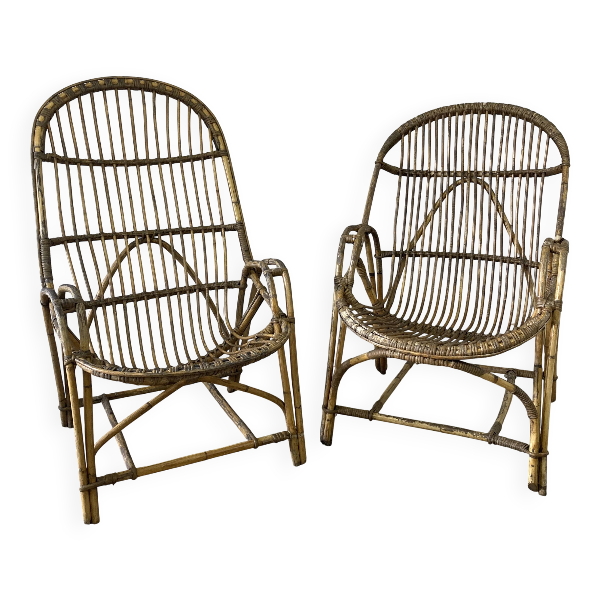 Pair of vintage rattan armchairs