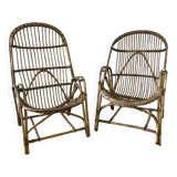 Pair of vintage rattan armchairs