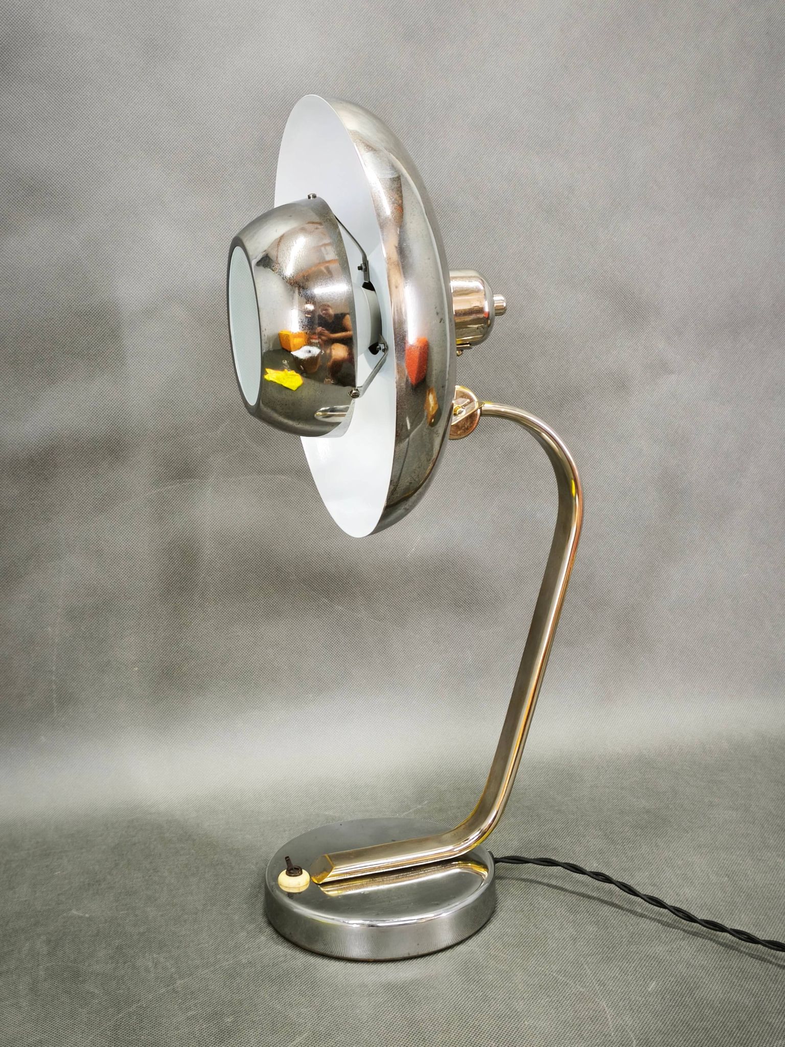 Rare lampe de bureau réglable en chrome Bauhaus des années 1930, Tchécoslovaquie