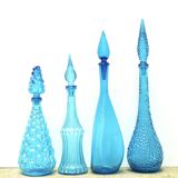 Set of four Italian blue glass carafes, 1960s
