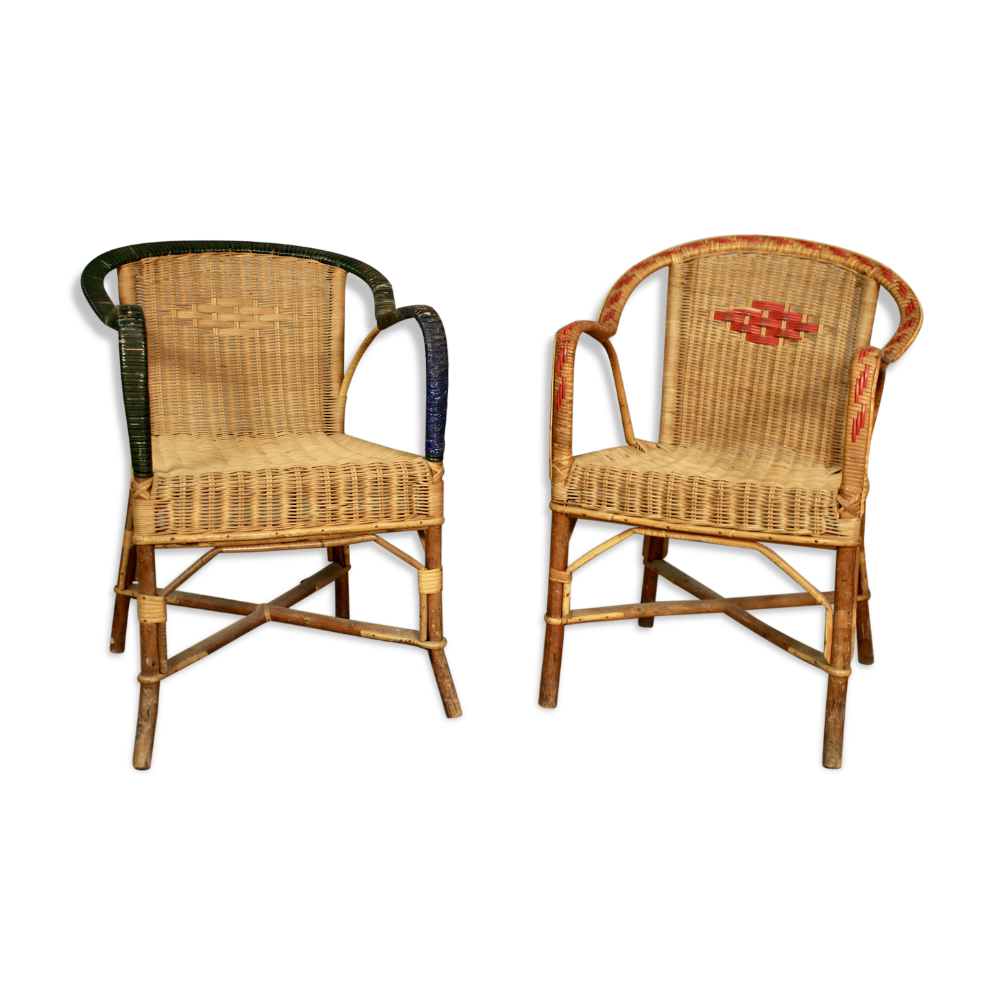 2 models vintage rattan armchairs