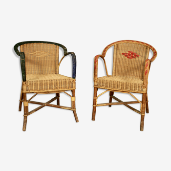 2 models vintage rattan armchairs