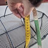 Vintage navy blue metal basket with wooden handle