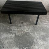 Black wooden slatted bench and coffee table — minimalist mid-century inspired, solid wood