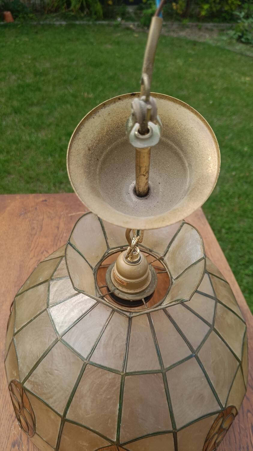 Mother-of-pearl and brass pendant light