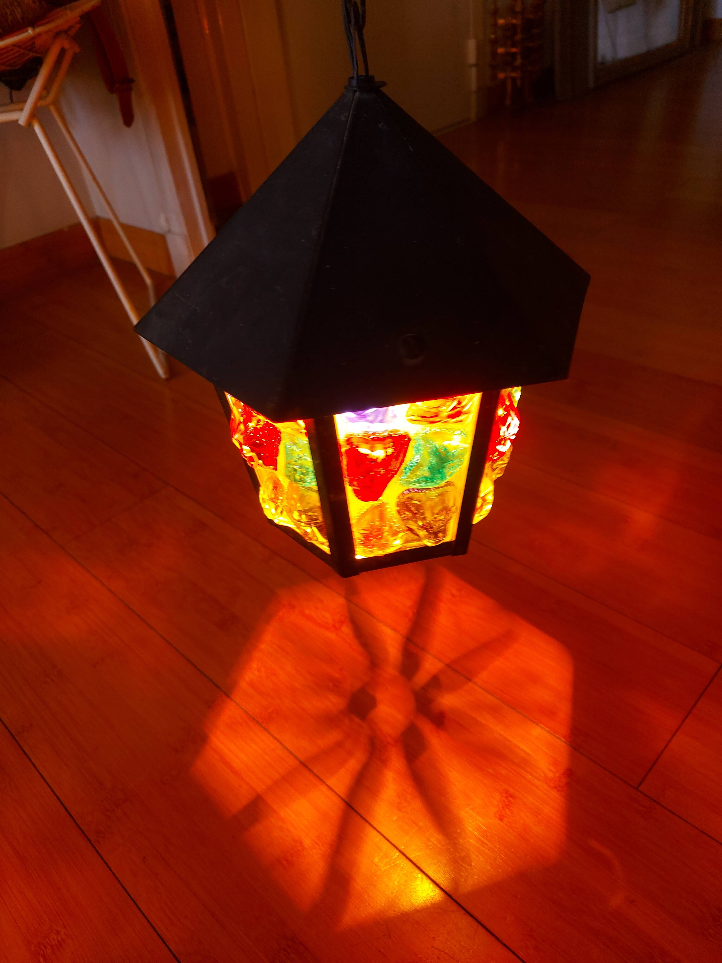 Pendant light, stained glass vestibule lantern