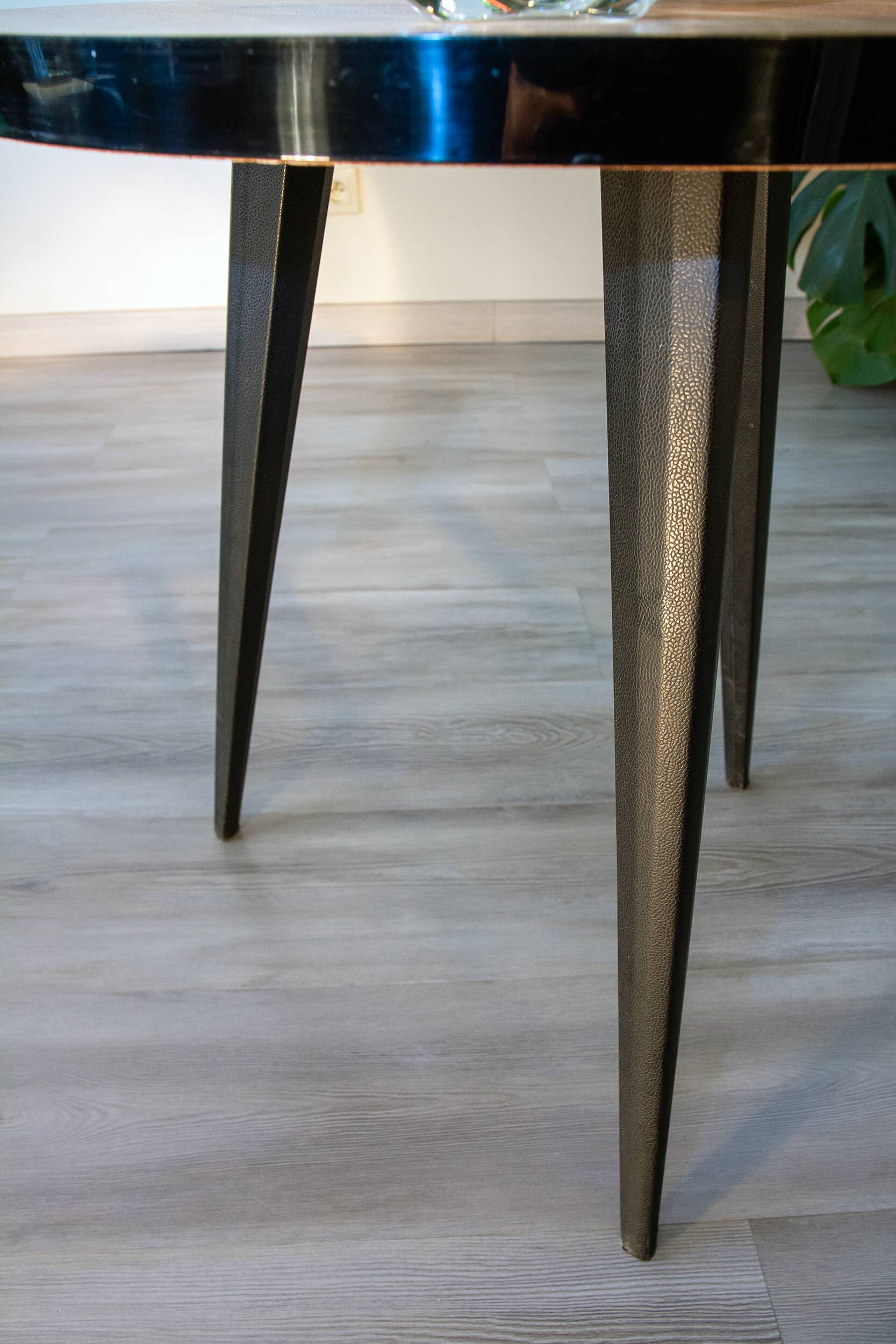 50s tripod pedestal table, side table, wood and coated metal