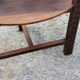 Set of three brutalist tripod armchairs in carved solid oak
