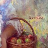 Oil on canvas signed ruggero serrato "young girl with apples"