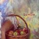 Huile sur toile signée ruggero serrato "jeune fille aux pommes"
