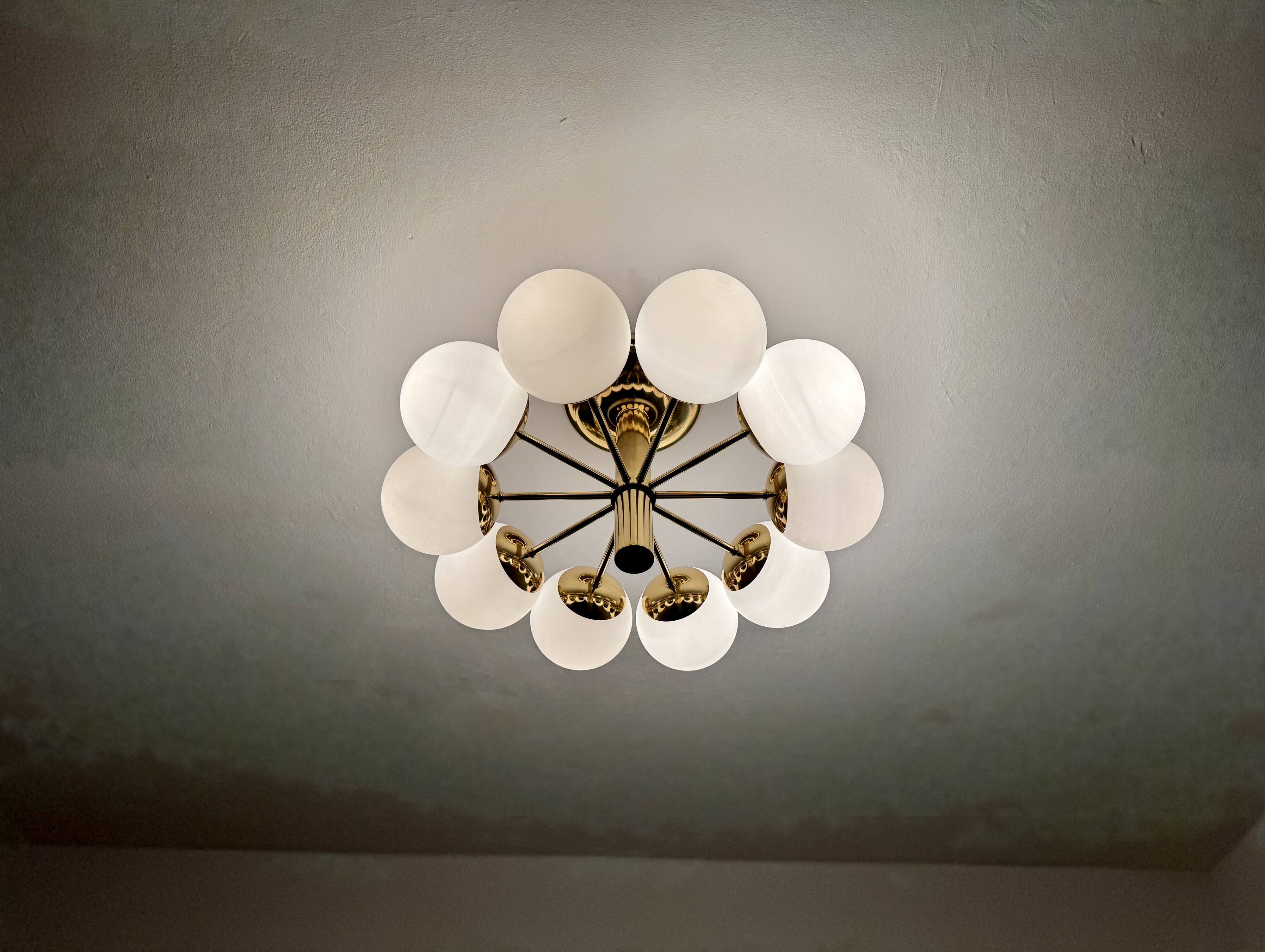 1 of 2 Brass Sputnik Flush Lamps by Kaiser Leuchten