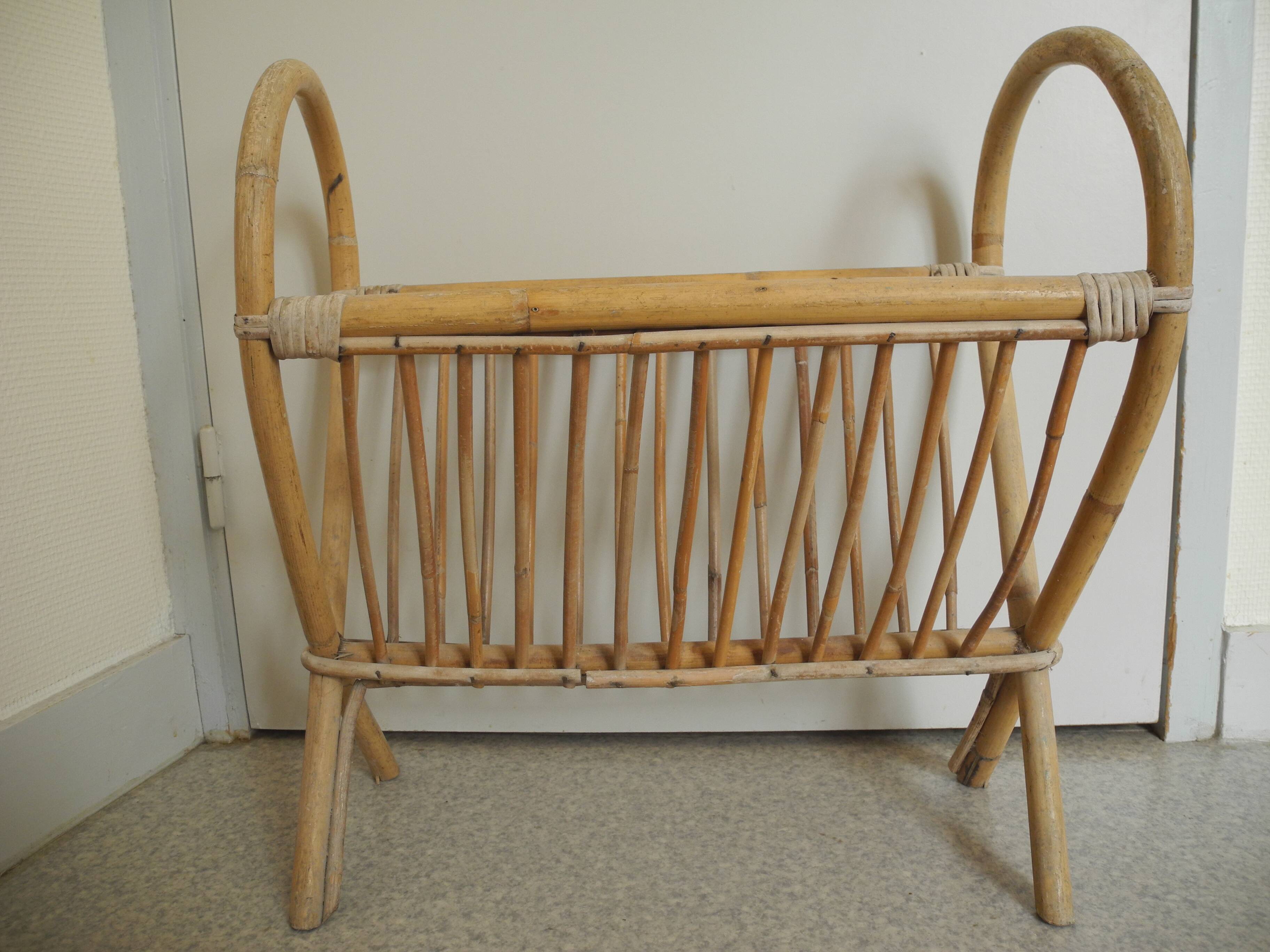 vintage rattan magazine rack