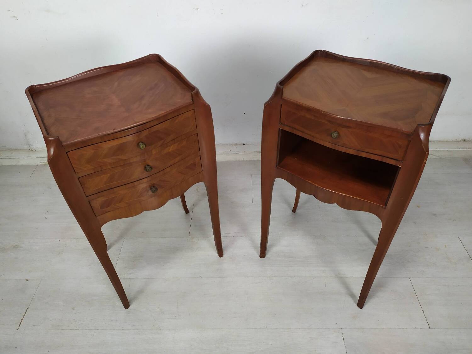 Pair of marquetry bedside tables