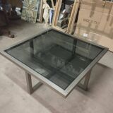 Table in satin aluminum and black glass, 70s design