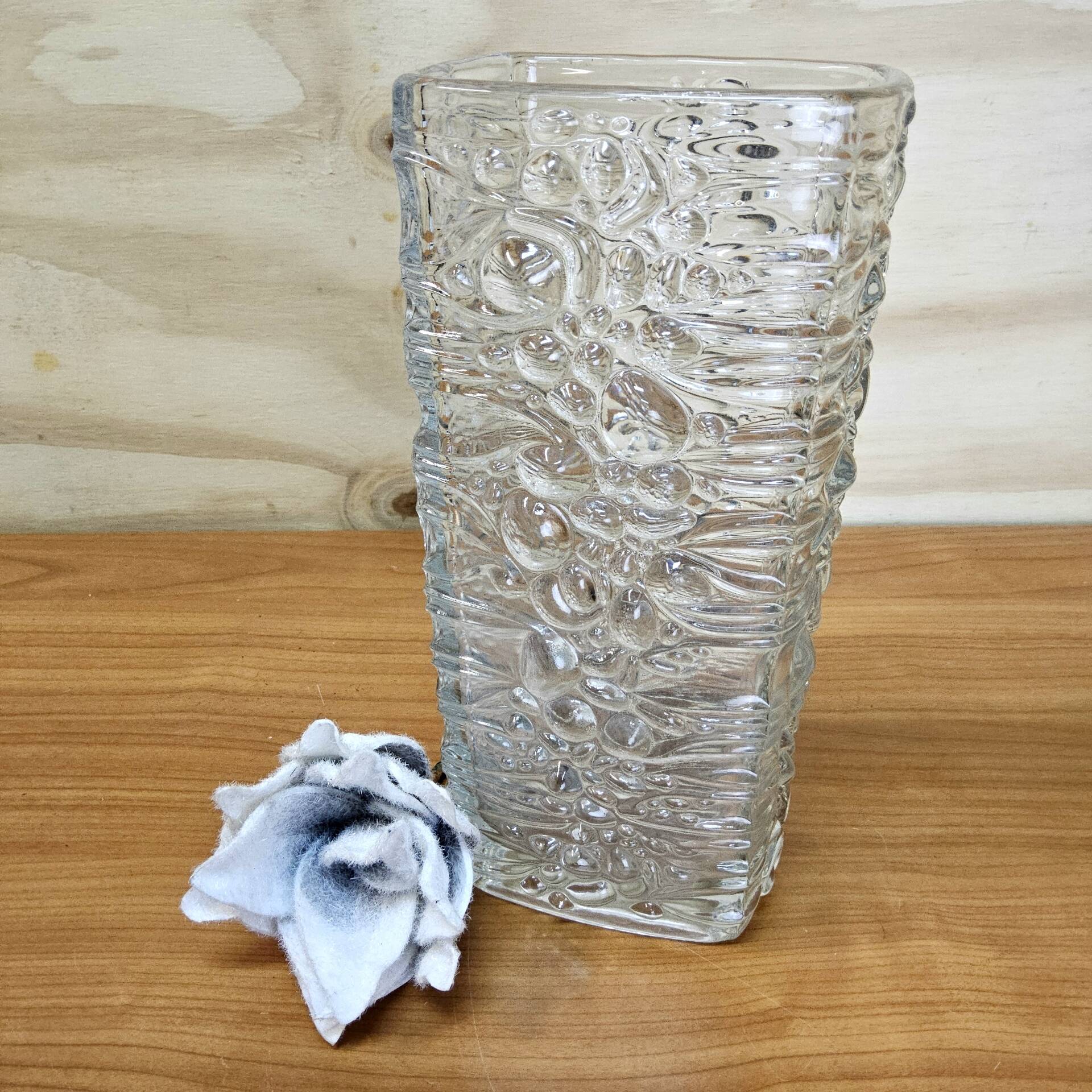 Vintage glass vase bubble texture (Hermanova Hut, 1968)