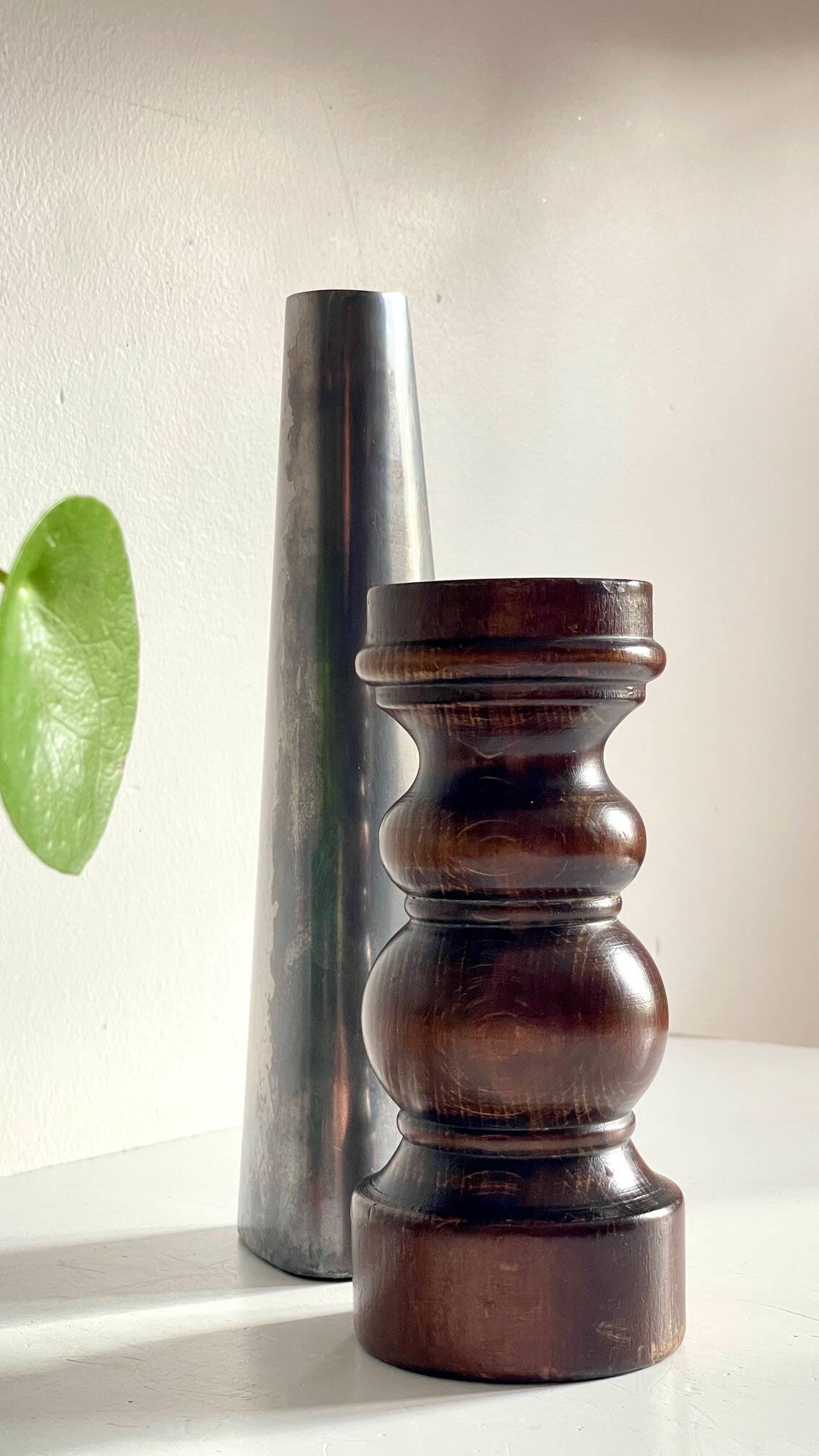Vintage ikea wood and metal candle holders