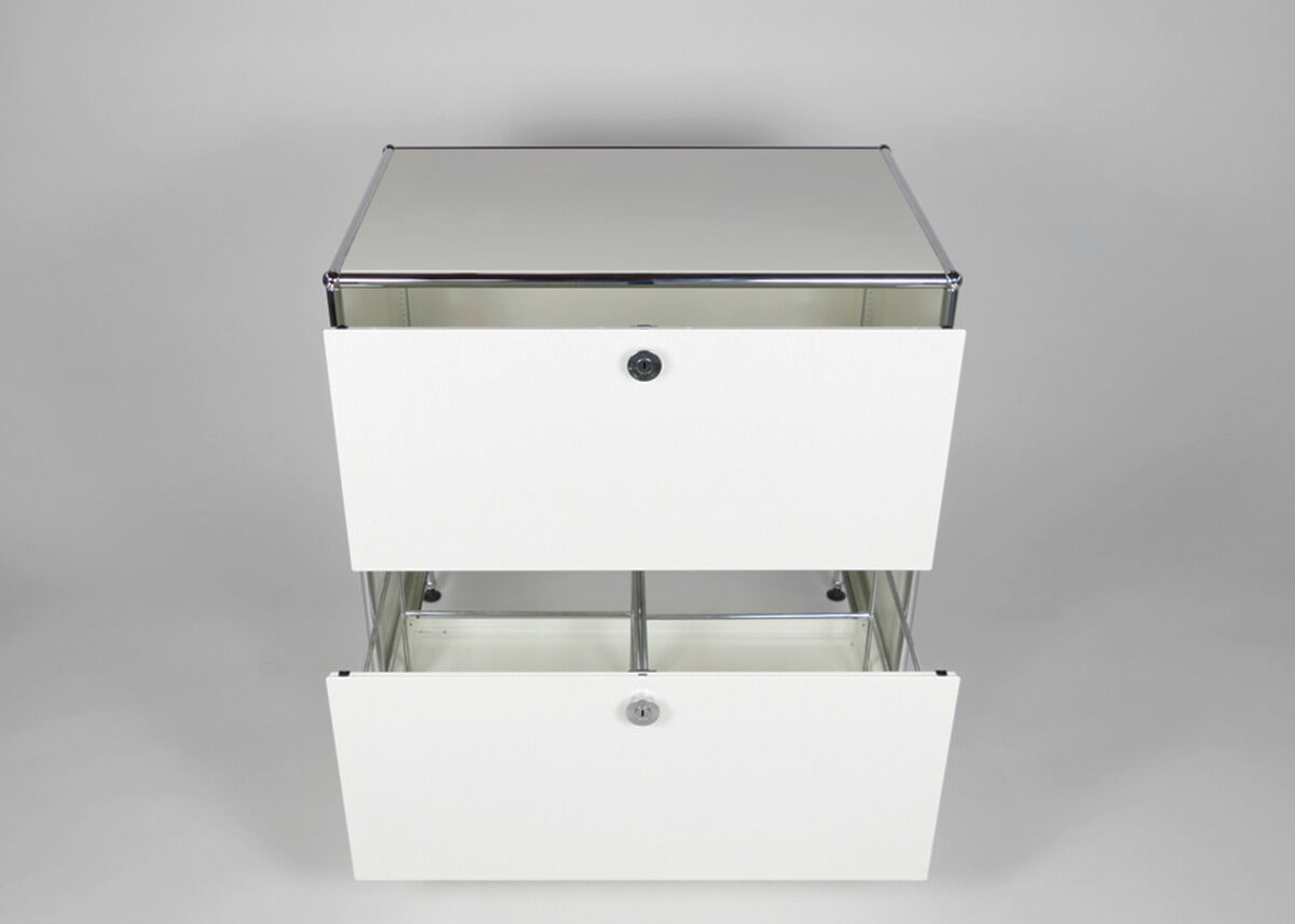 Industrial white iron 2 drawer cabinet by Fritz Haller & Paul Schärer for USM haller, 1980s (evt 2 available)