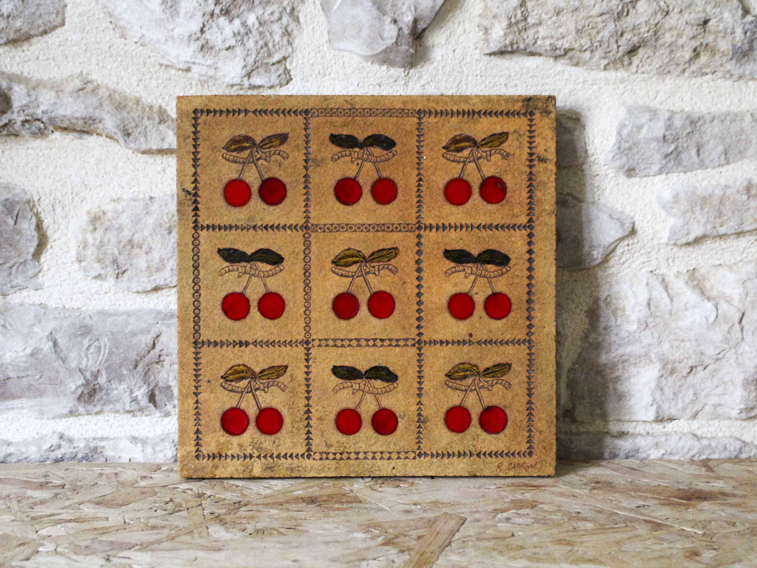 Ceramic plate decorated with cherries Roger Capron