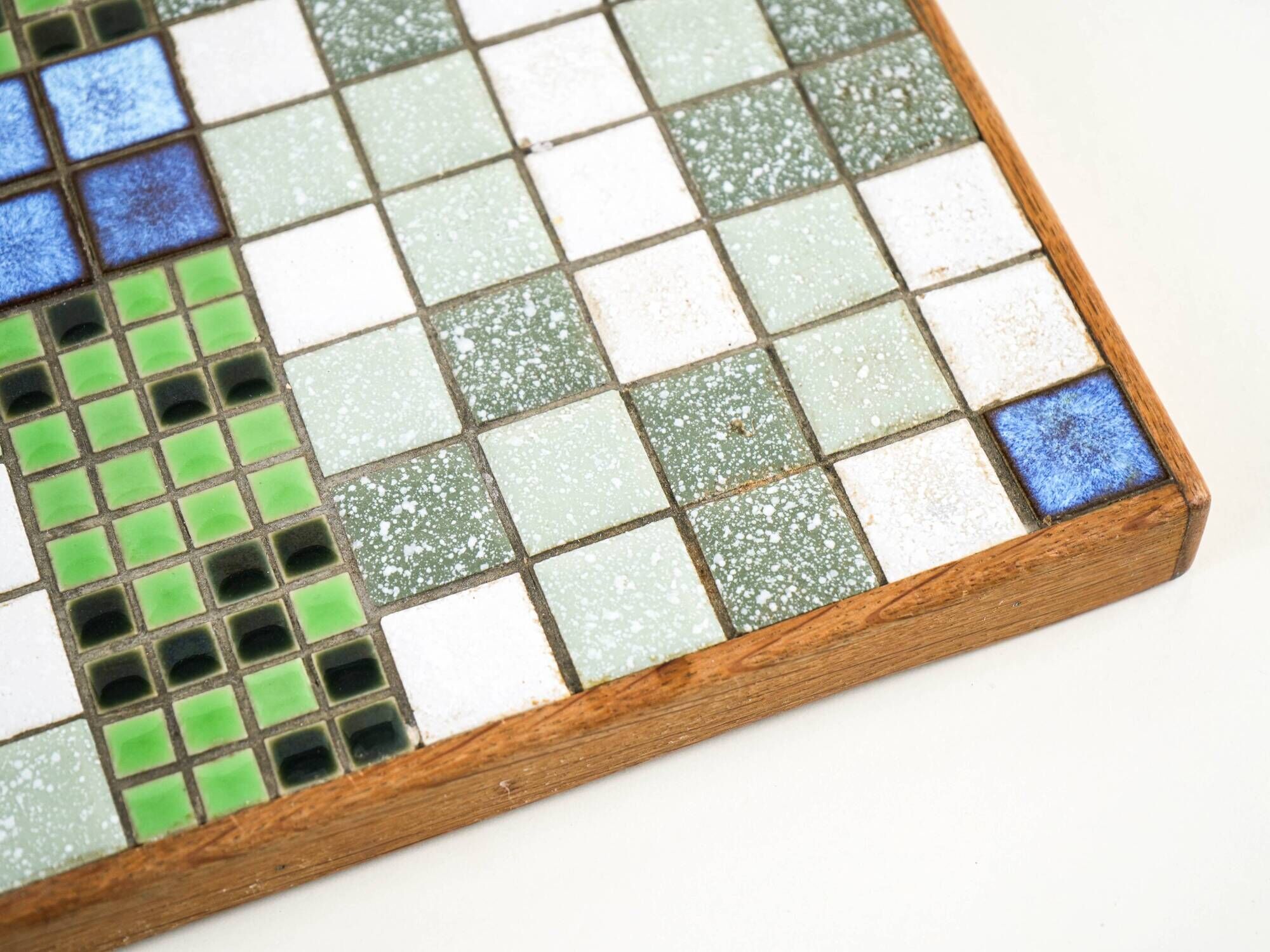 Mosaic tray with stoneware tiles in wooden frame, Bauhaus, 1970s