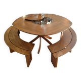 Set of 1 table + 2 benches by Pierre Chapo for Seltz