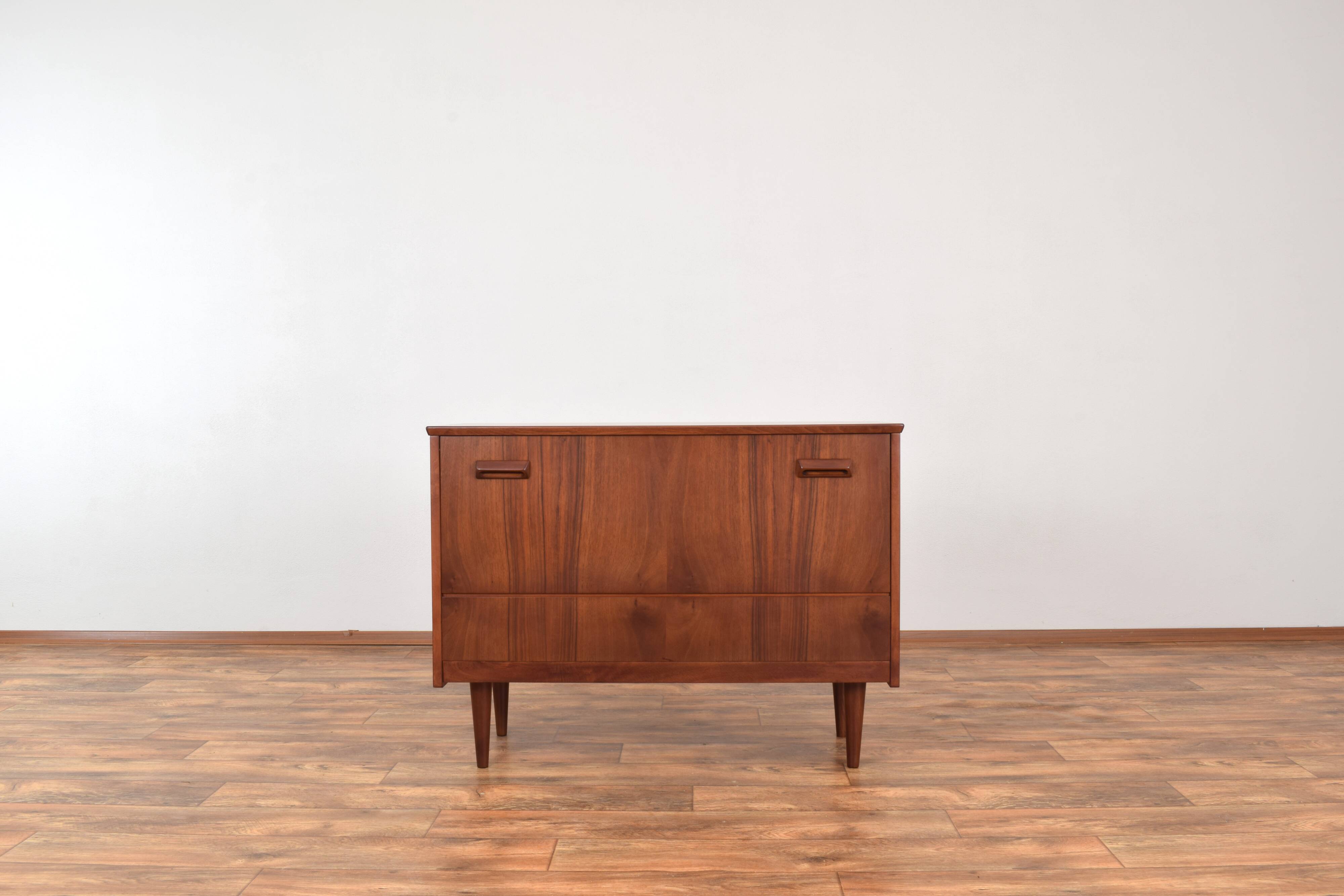 Mid-Century Pair of Polish Armchairs and Walnut Cabinet, 1960s, Set of 3.