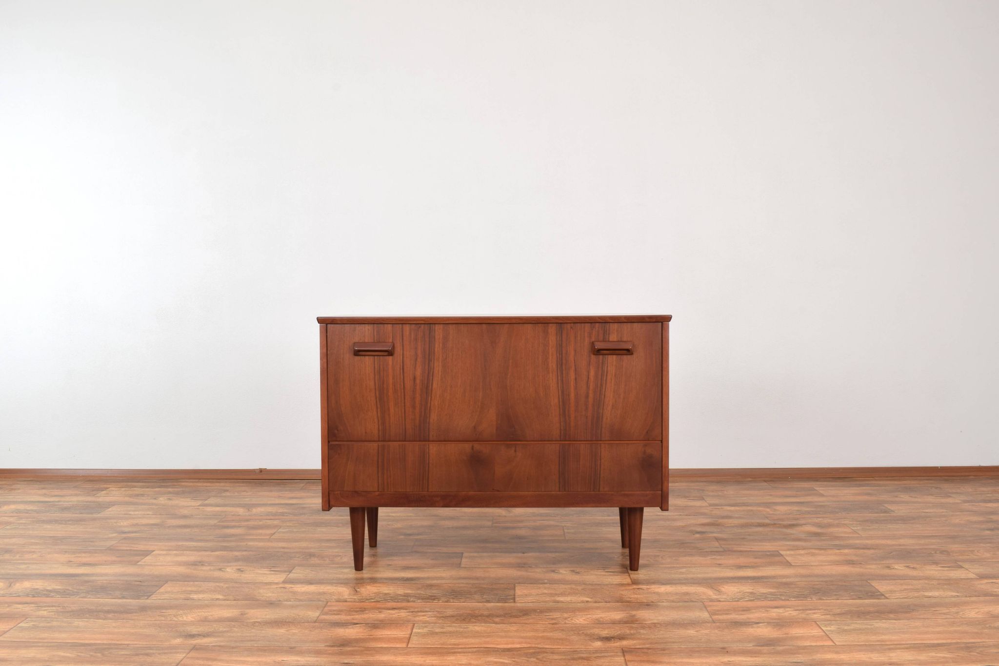 Mid-Century Pair of Polish Armchairs and Walnut Cabinet, 1960s, Set of 3.