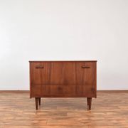 Mid-Century Pair of Polish Armchairs and Walnut Cabinet, 1960s, Set of 3.
