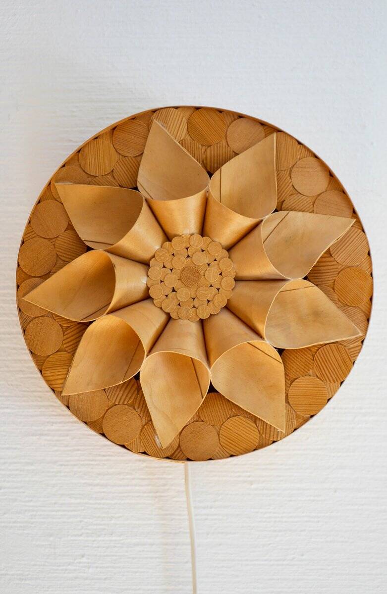 Handcrafted Swedish wooden wall sconces, set of 2