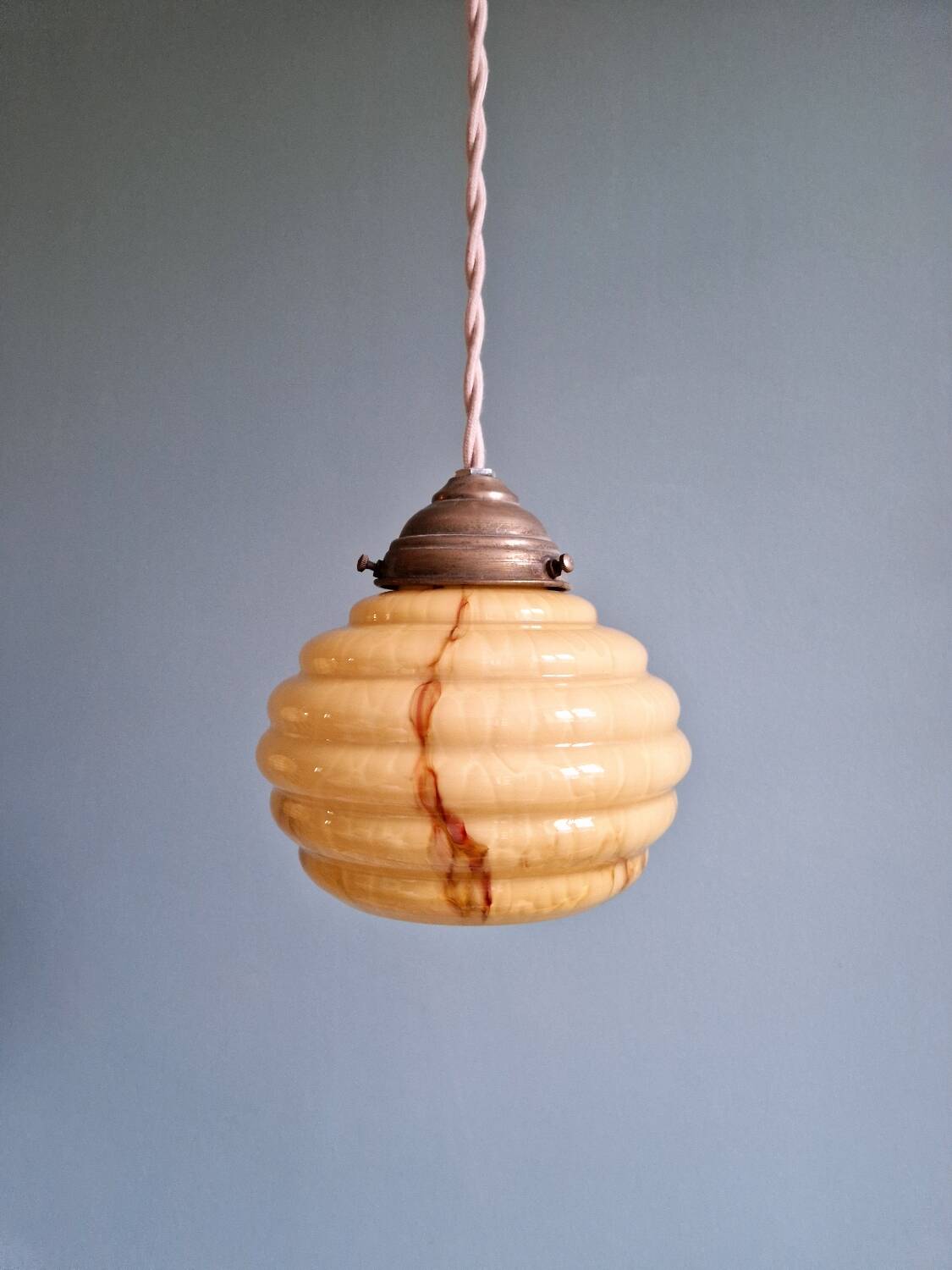 Pair of Art Deco marbled opaline pendant lights, 1920s-30s