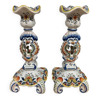 Set of two old Rouen candlesticks.