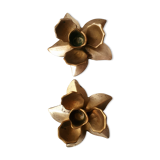 Two brass flower candlesticks