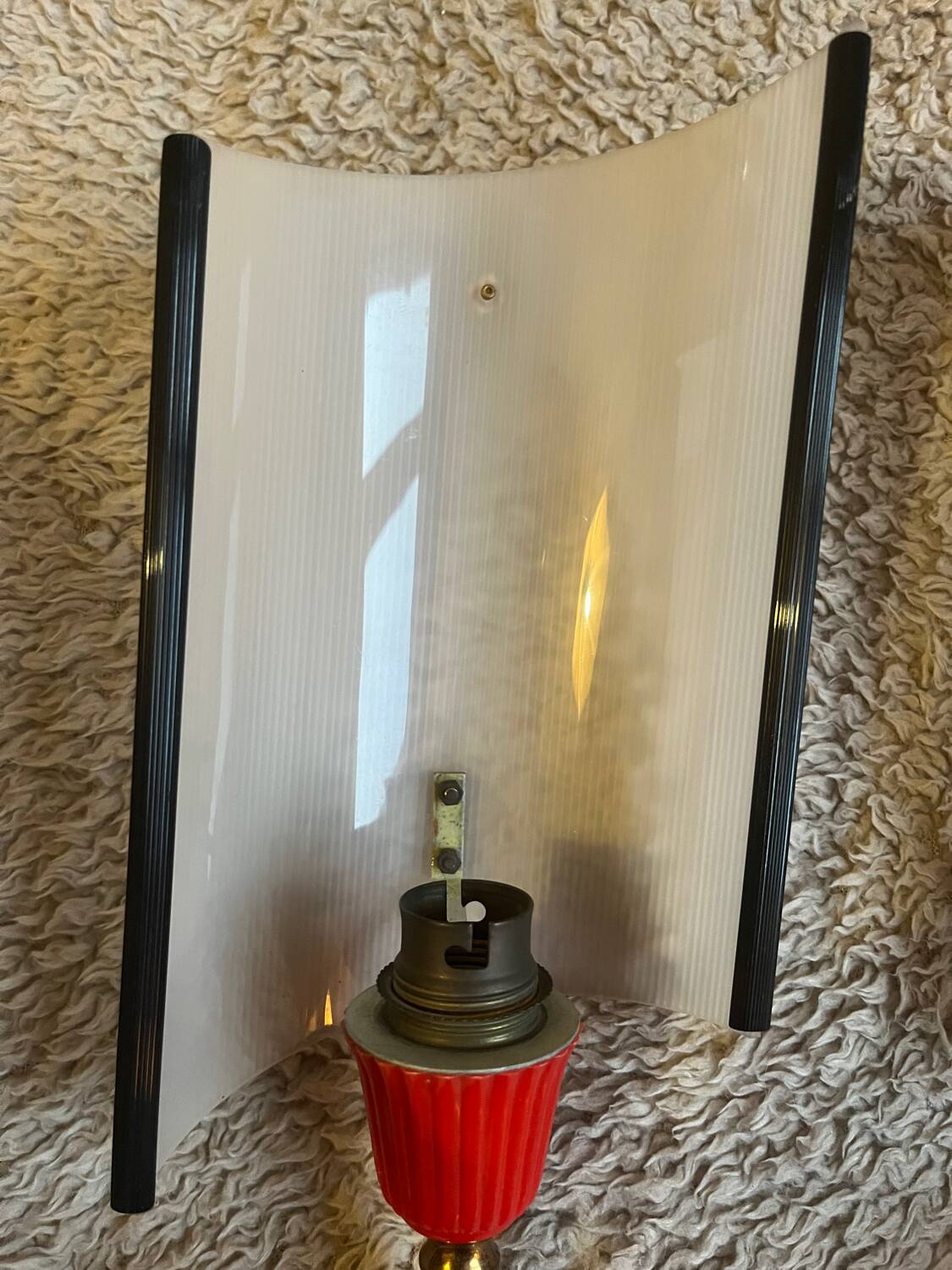 Pair of circa 70s plastic and brass wall lights