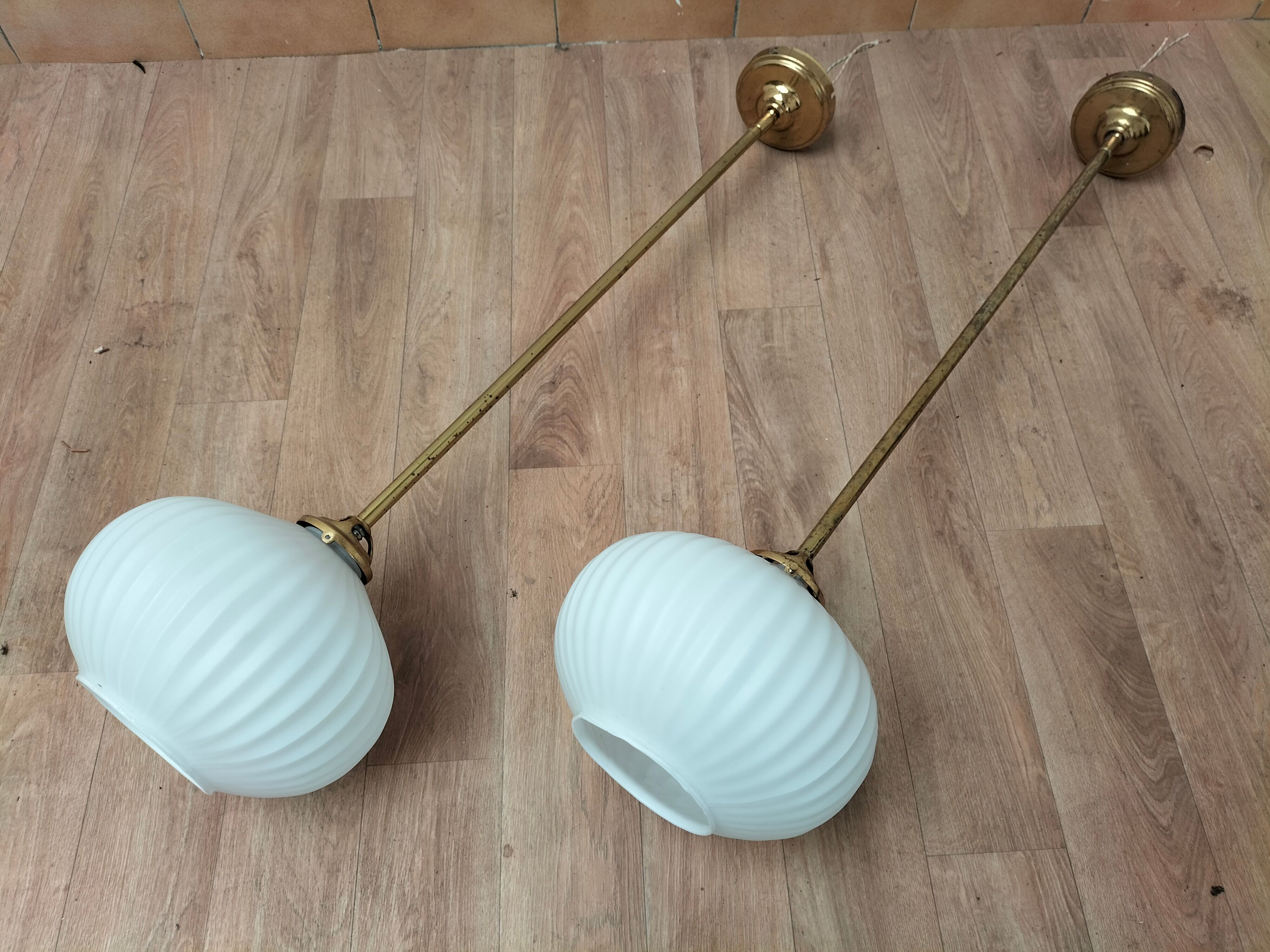 Pair brass and glass chandeliers