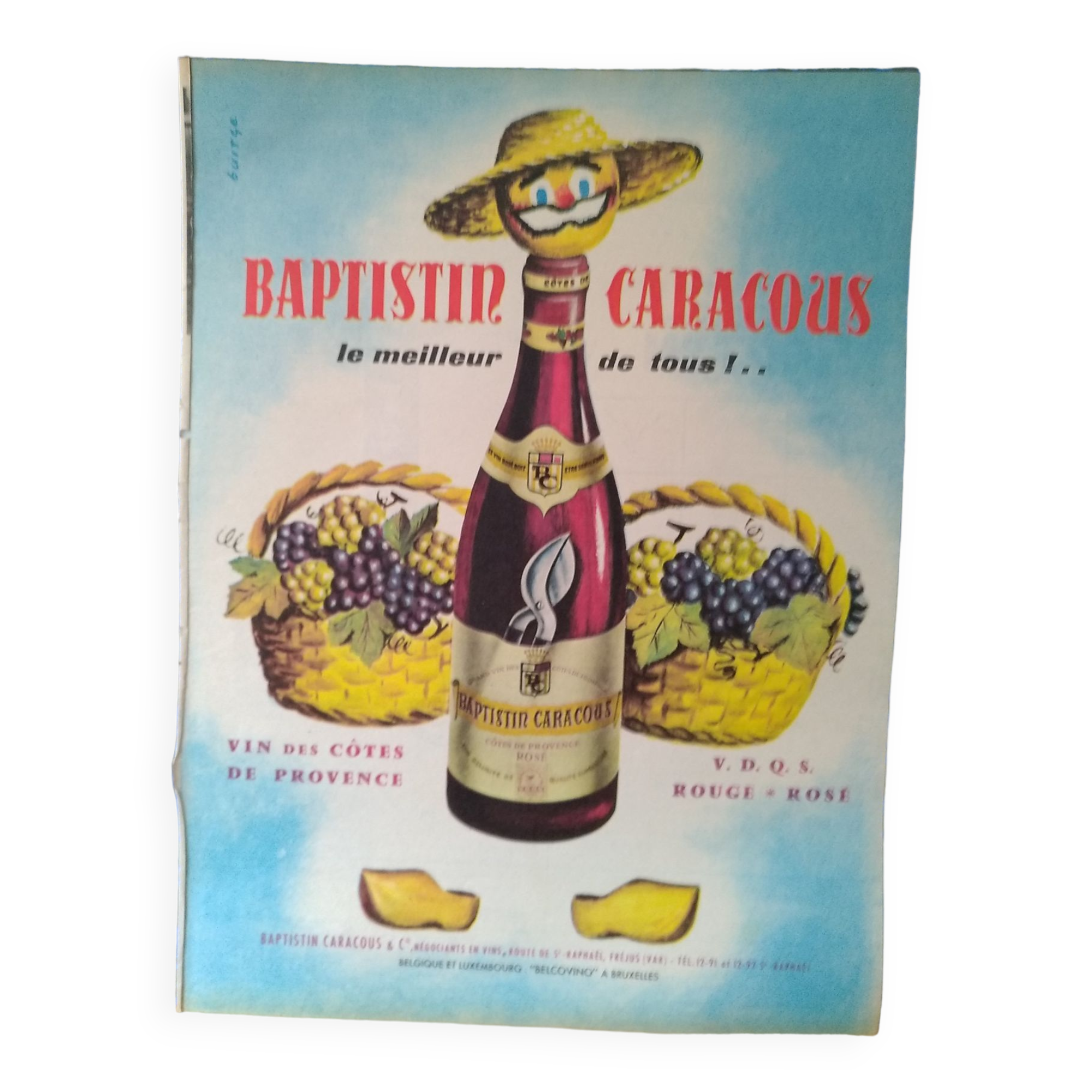 a paper advertisement, Baptistin Caracous wine from a period magazine