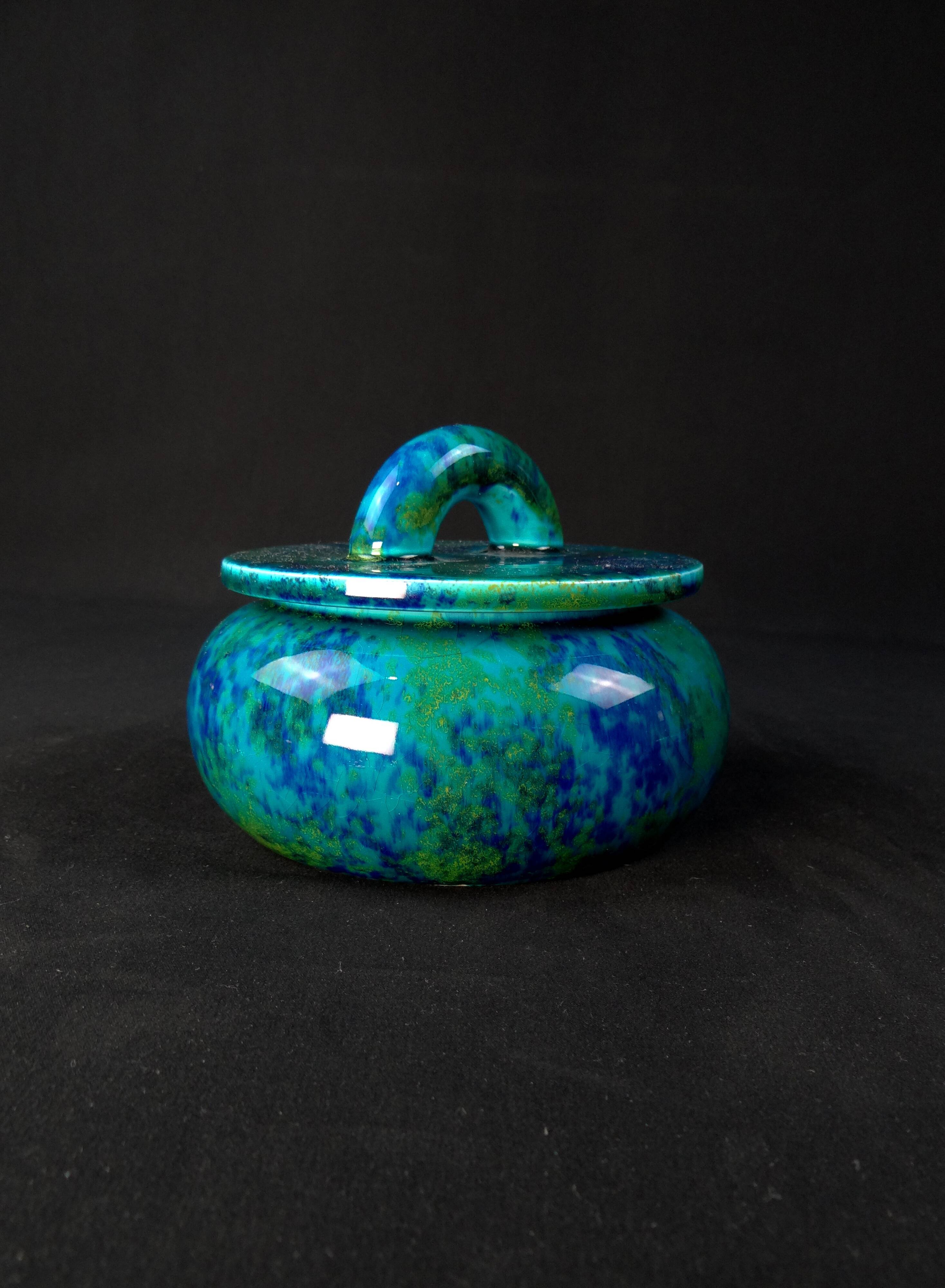 Paul milet (1870-1950) sèvres, turquoise blue bonbonnière, art deco period