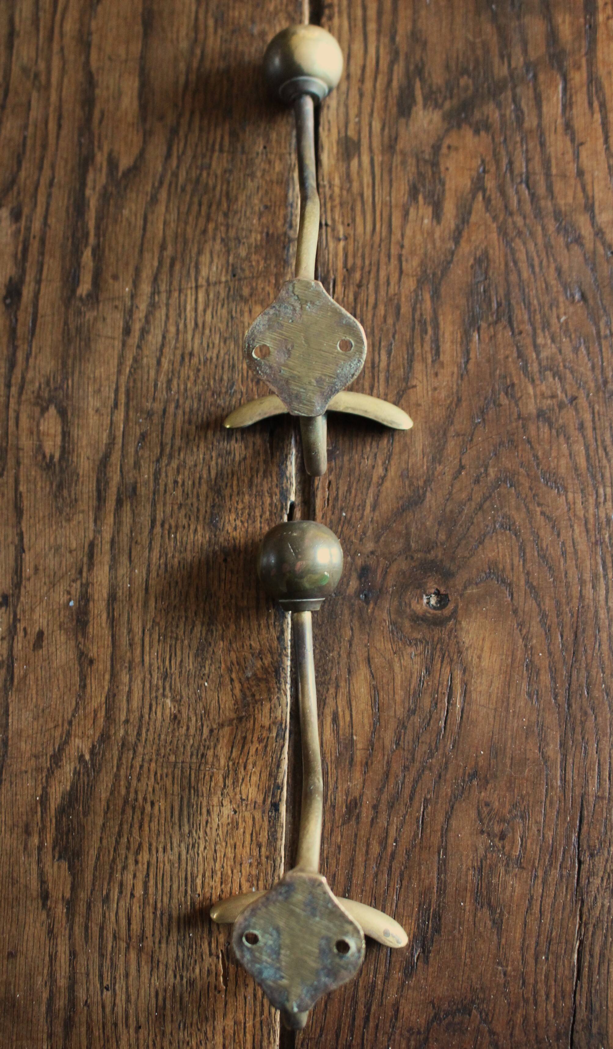 Set of 2 double coat hooks in brass